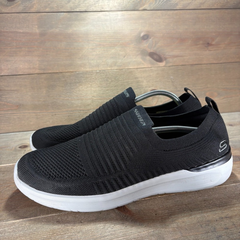 Skechers Mens size 12 shoes Black Knit Memory Foam Slip On Bungee Lace sneakers